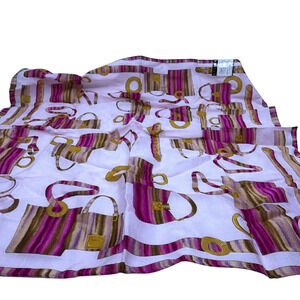 Celine Bag & Belt Print Pink Cotton 58cm Scarf